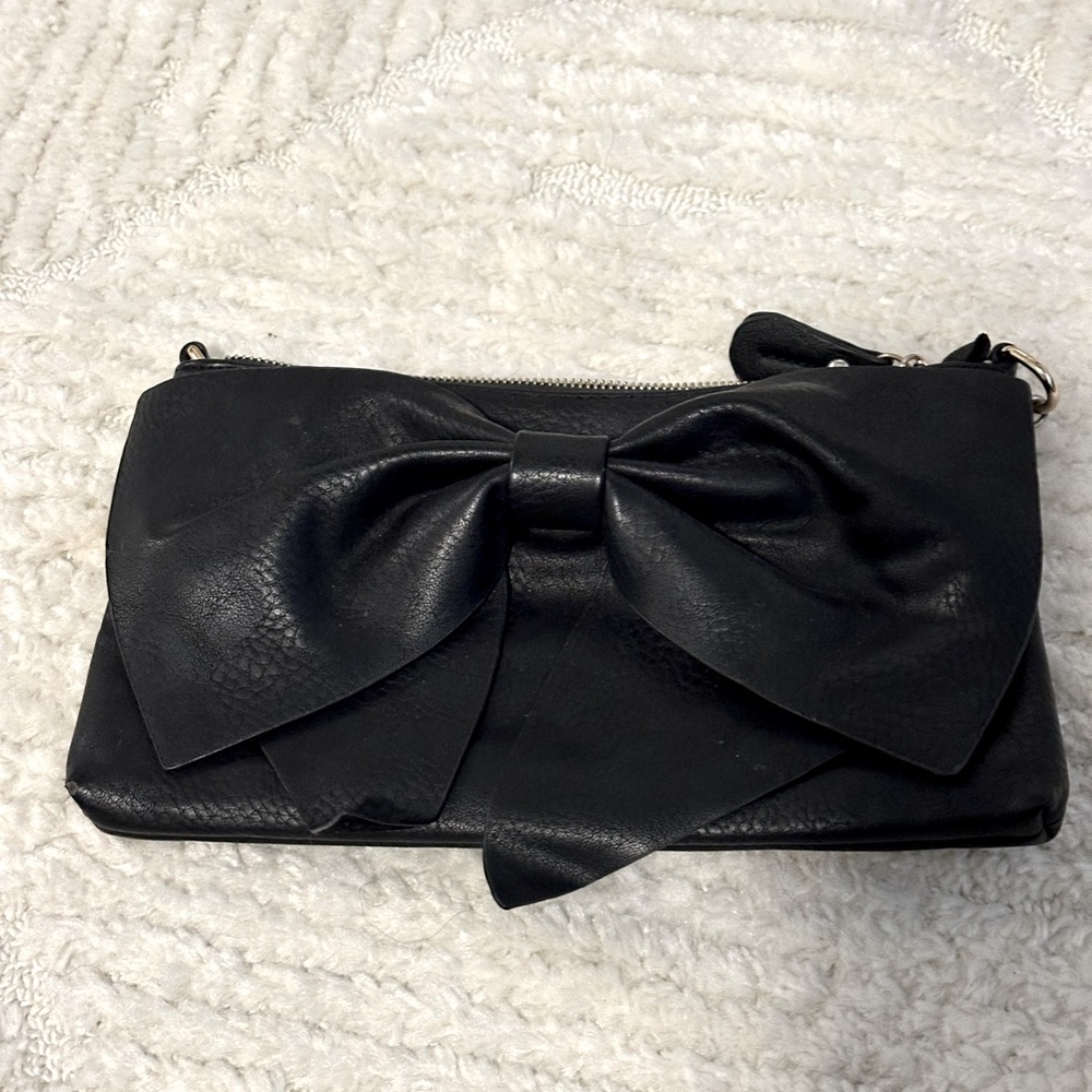 JustFab Faux Leather Black Bow Purse